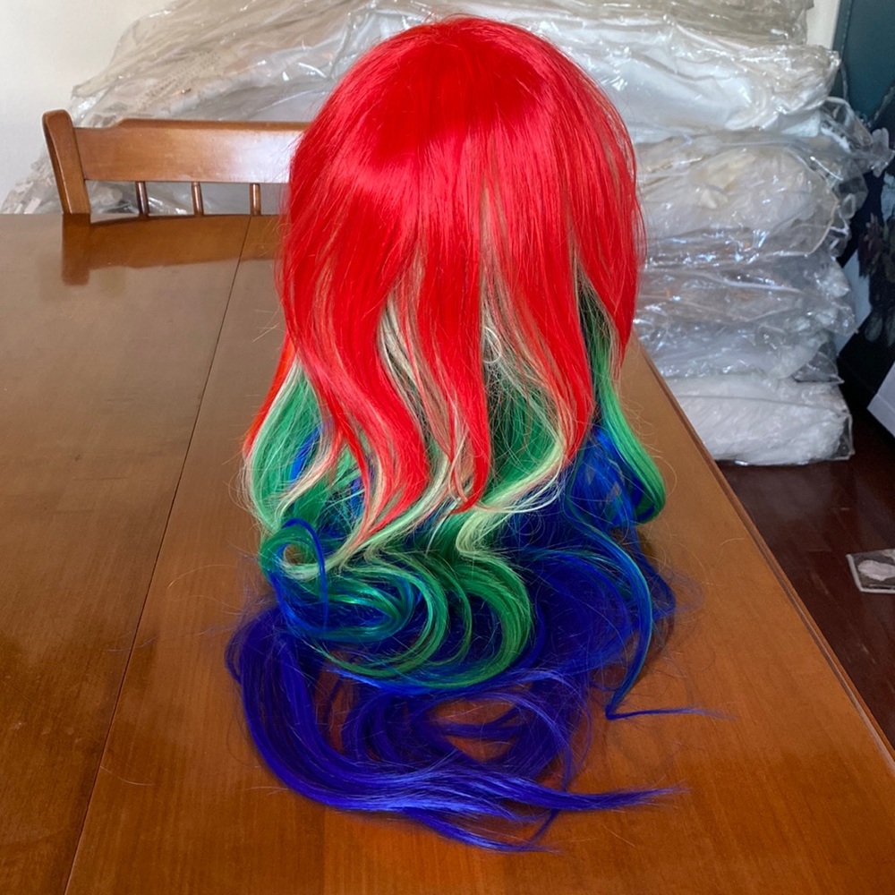 Rainbow multi color wig purple blue pink green Cosplay dancer costumer